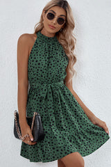 Fashion Dots Print Halter Neck Mini Dress Beachsissi
