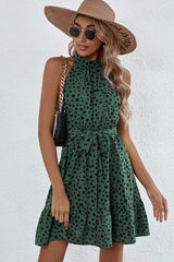 Fashion Dots Print Halter Neck Mini Dress Beachsissi