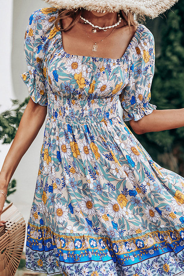 Fashion Off The Shoulder Floral Print Mini Dress Beachsissi