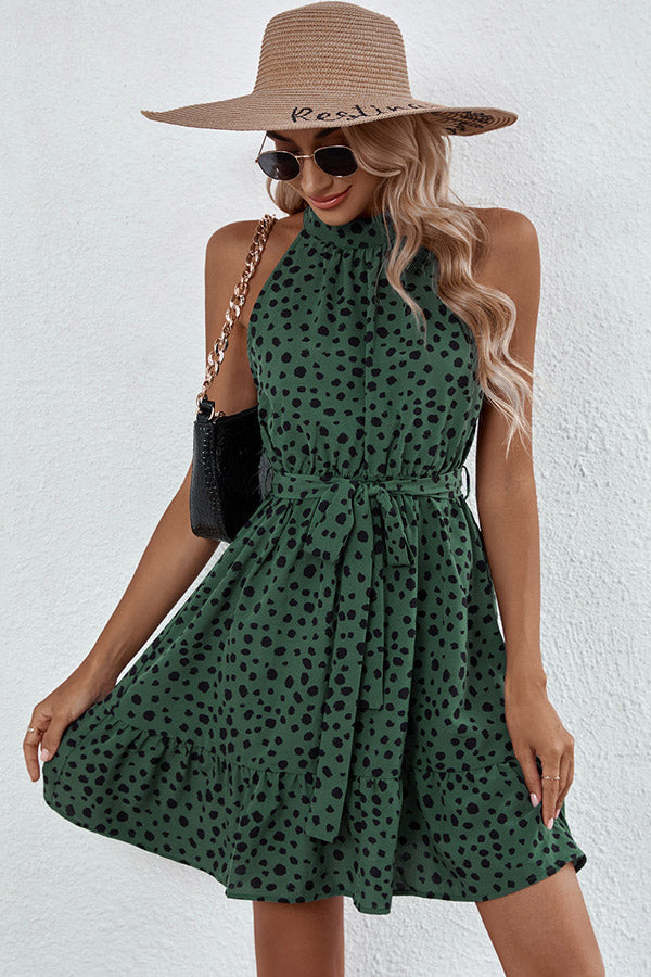 Fashion Dots Print Halter Neck Mini Dress Beachsissi