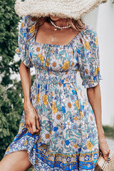 Fashion Off The Shoulder Floral Print Mini Dress Beachsissi