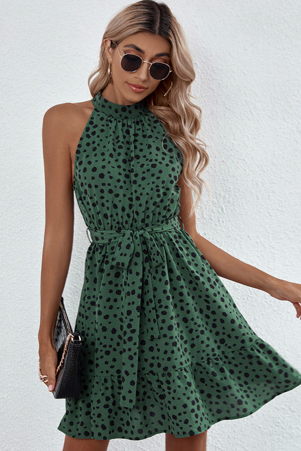 Fashion Dots Print Halter Neck Mini Dress Beachsissi