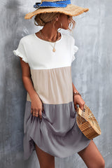 Fashion Color Block Round Neck Casual Dress Beachsissi