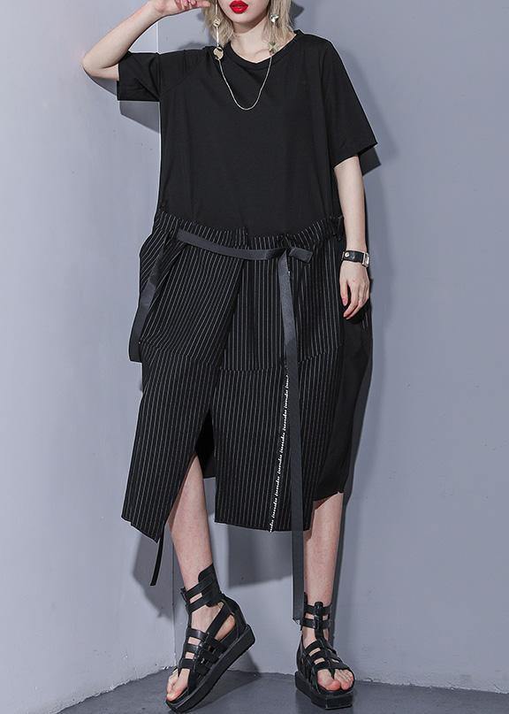 100% black Cotton 0patchwork striped Plus Size summer Dresses dylinoshop