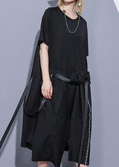 100% black Cotton 0patchwork striped Plus Size summer Dresses dylinoshop