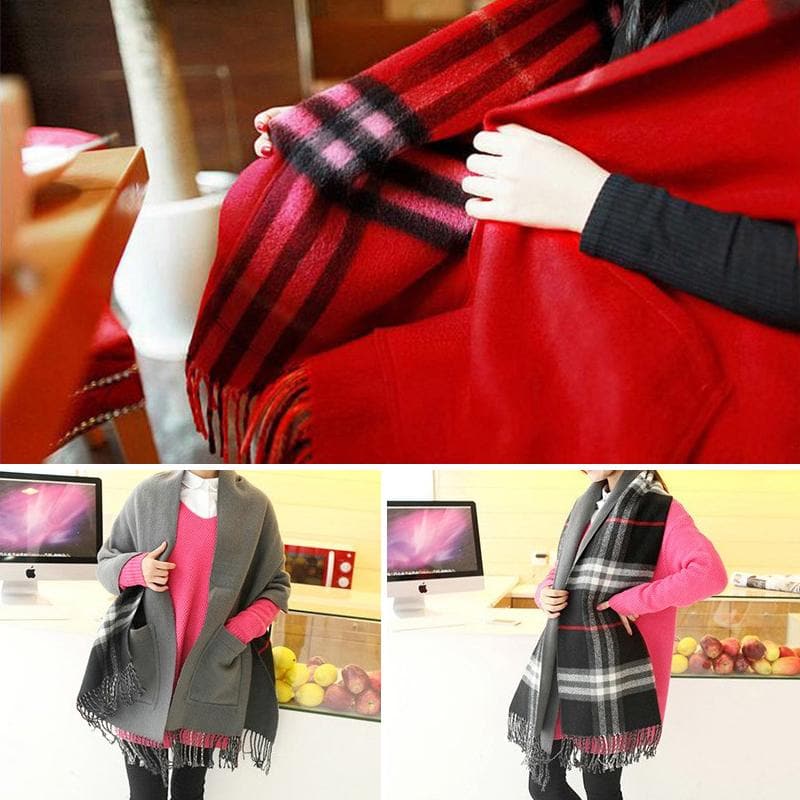 Plaid Shawl Wrap With Pockets giftpockets