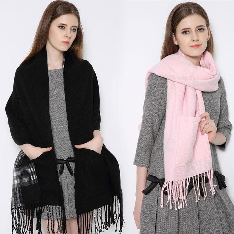 Plaid Shawl Wrap With Pockets giftpockets