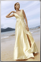 A-Line V-Neck Floor Length Sleeveless Evening Dresses Formal Dresses MRSLM