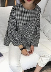 French Plaid Cotton Women Fine Sewing Asymmetric Plus Size Clothing Blouse LTP190129