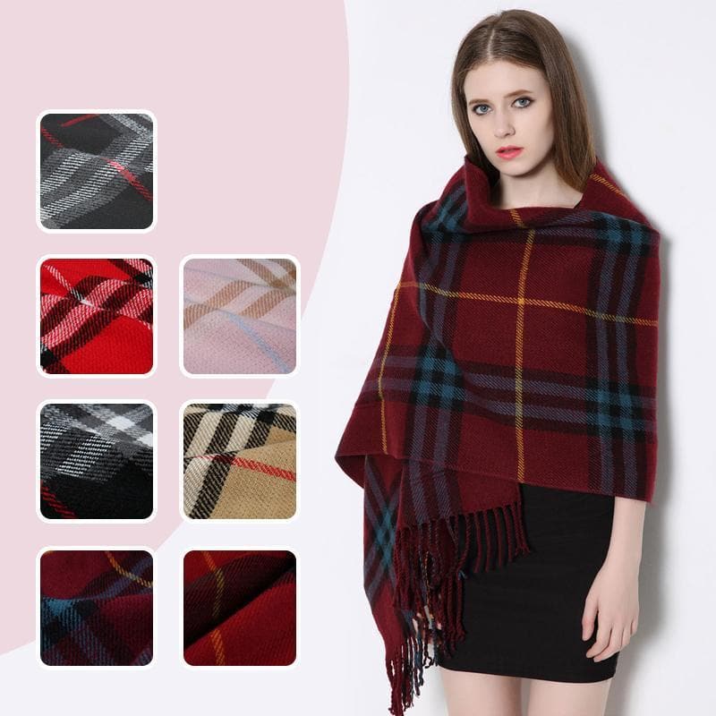 Plaid Shawl Wrap With Pockets giftpockets