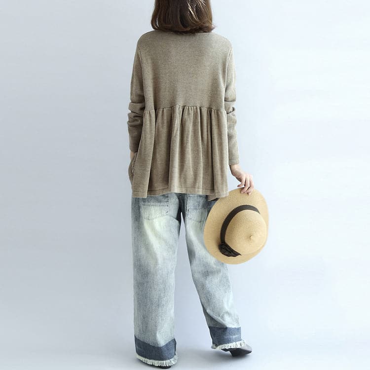 2021 fashion khaki floral knit pullover loose casual o neck sweater dylinoshop