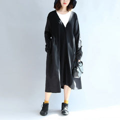 2021 new black patchwork cotton silk outwear plus size v neck large hem cardigans dylinoshop