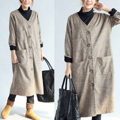 2021 vintage pockets khaki cotton long cardigans oversize long sleeve trench coats dylinoshop