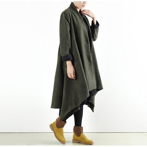 2021 winter woolen coats green cross asymmetrical cardigans long one button outwear dress dylinoshop