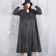 2021 black sweater dress plus size v neck sweater vintage baggy Cinched winter dress dylinoshop