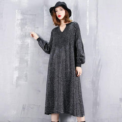 2021 black sweater dress plus size v neck sweater vintage baggy Cinched winter dress dylinoshop