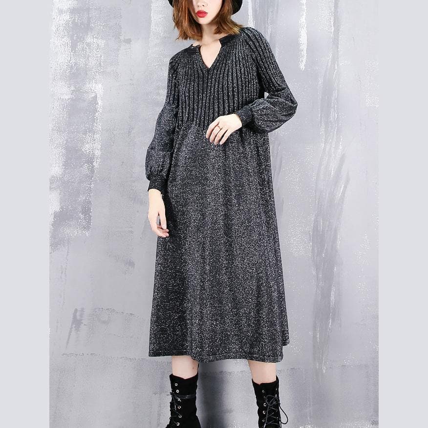 2021 black sweater dress plus size v neck sweater vintage baggy Cinched winter dress dylinoshop