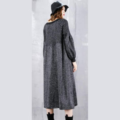 2021 black sweater dress plus size v neck sweater vintage baggy Cinched winter dress dylinoshop