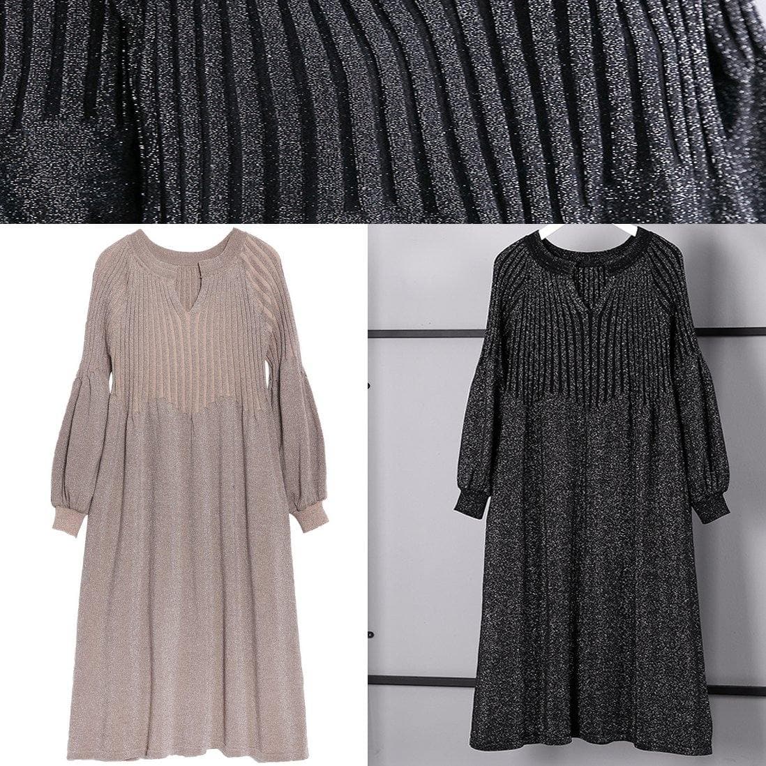 2021 black sweater dress plus size v neck sweater vintage baggy Cinched winter dress dylinoshop