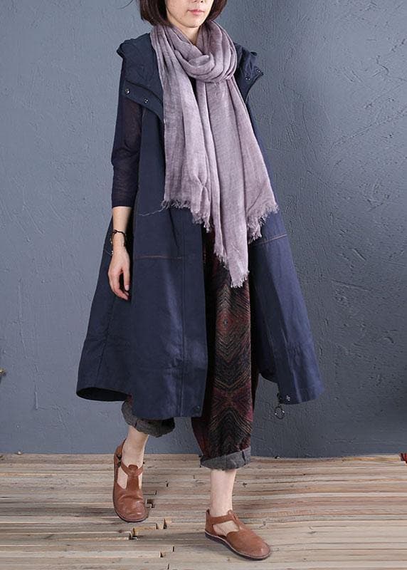 2019 oversize long coat fall blue hooded sleeveless jackets dylinoshop