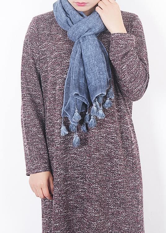 2019 winter blue women vintage scarf tassel cotton linen long scarfes dylinoshop