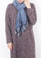 2019 winter blue women vintage scarf tassel cotton linen long scarfes dylinoshop