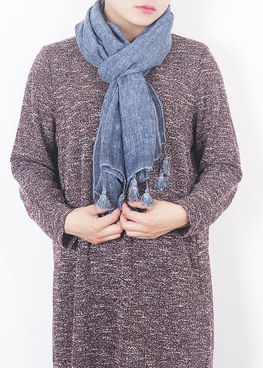 2019 winter blue women vintage scarf tassel cotton linen long scarfes dylinoshop