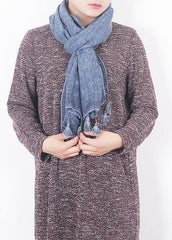 2019 winter blue women vintage scarf tassel cotton linen long scarfes dylinoshop