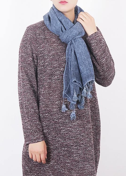 2019 winter blue women vintage scarf tassel cotton linen long scarfes dylinoshop