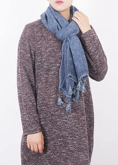 2019 winter blue women vintage scarf tassel cotton linen long scarfes dylinoshop
