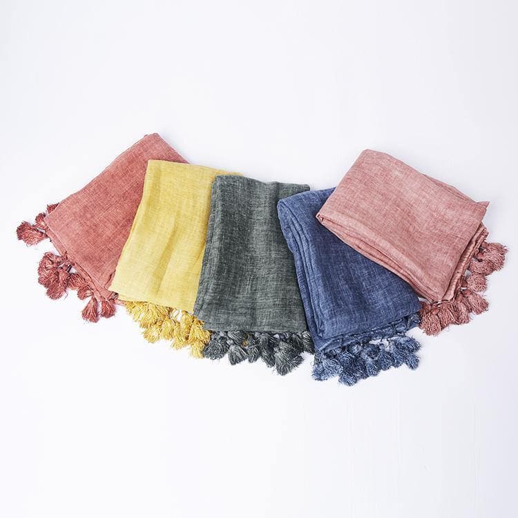 2019 winter blue women vintage scarf tassel cotton linen long scarfes dylinoshop