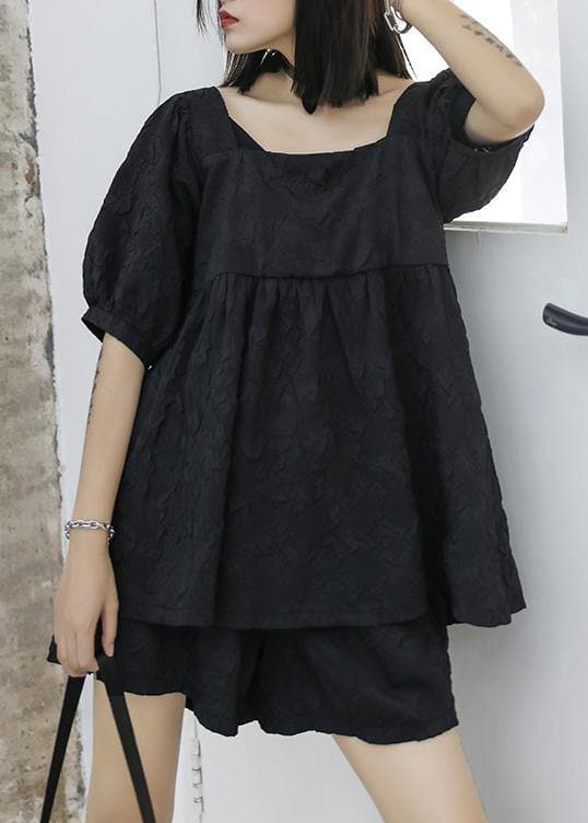 2021 women's summer fashion western style bubble sleeve black top and shorts two-pieces dylinoshop