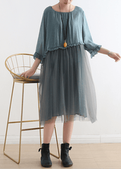 2021 Blue Tull Maxi dresses patchwork chiffon Summer Dresses dylinoshop