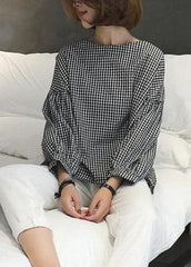 French Plaid Cotton Women Fine Sewing Asymmetric Plus Size Clothing Blouse LTP190129