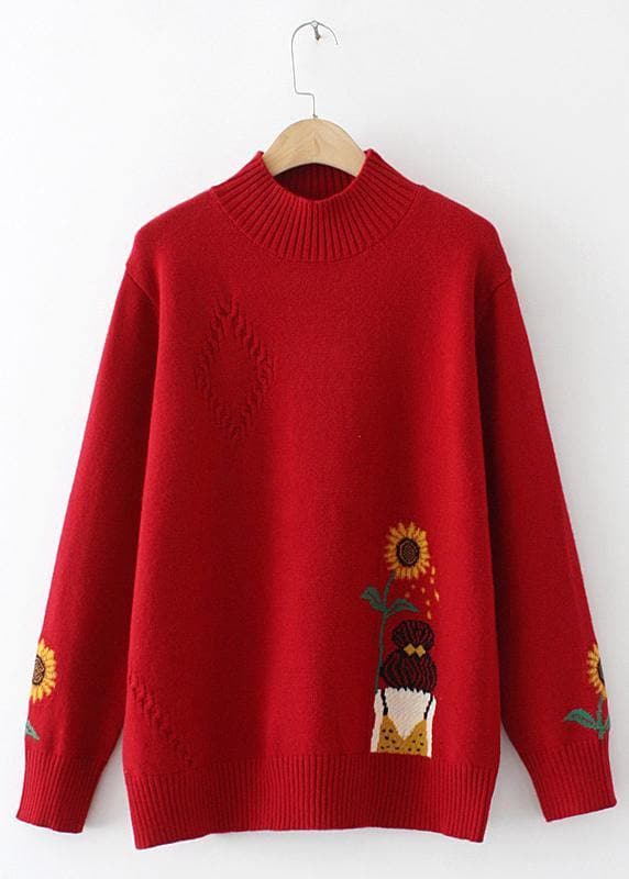 Women Black Sunflower Knitted Top High Neck Trendy Plus Size Sweaters NTP191125