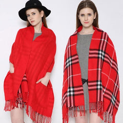 Plaid Shawl Wrap With Pockets giftpockets