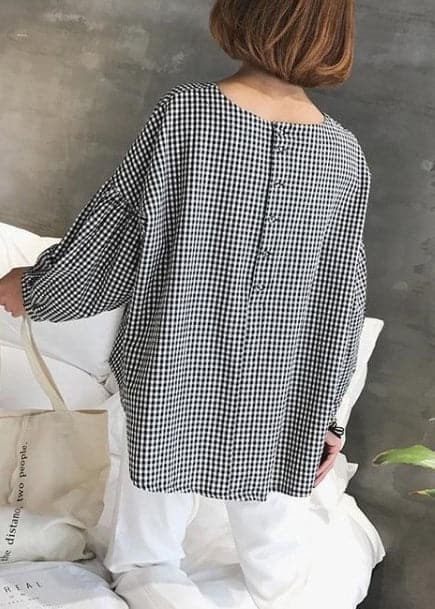 French Plaid Cotton Women Fine Sewing Asymmetric Plus Size Clothing Blouse LTP190129