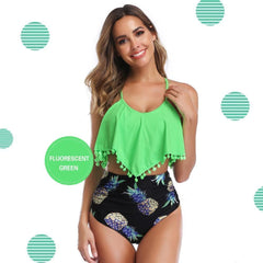 Padded Ruffle High Waisted Bikini sunsetime