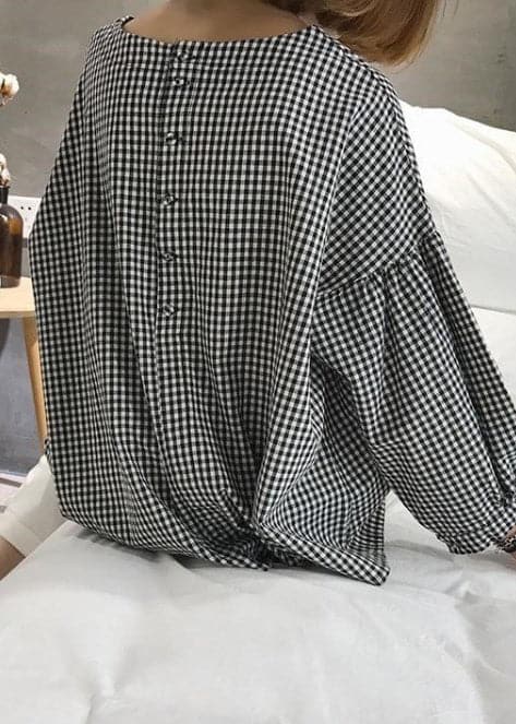 French Plaid Cotton Women Fine Sewing Asymmetric Plus Size Clothing Blouse LTP190129