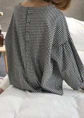 French Plaid Cotton Women Fine Sewing Asymmetric Plus Size Clothing Blouse LTP190129