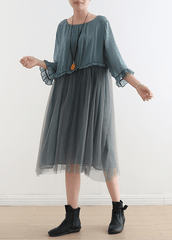 2021 Blue Tull Maxi dresses patchwork chiffon Summer Dresses dylinoshop