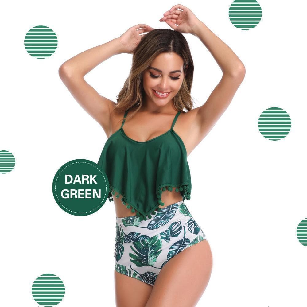 Padded Ruffle High Waisted Bikini sunsetime