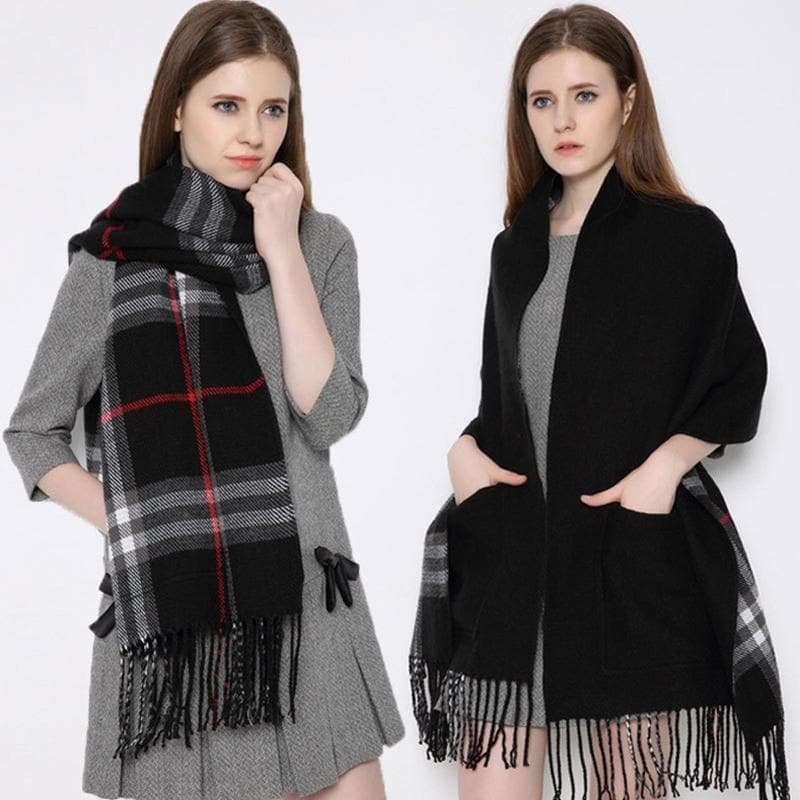 Plaid Shawl Wrap With Pockets giftpockets