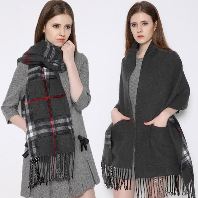 Plaid Shawl Wrap With Pockets giftpockets