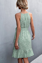 Fashion Print Tie Waist Ruffle Hem Mini Dress Beachsissi