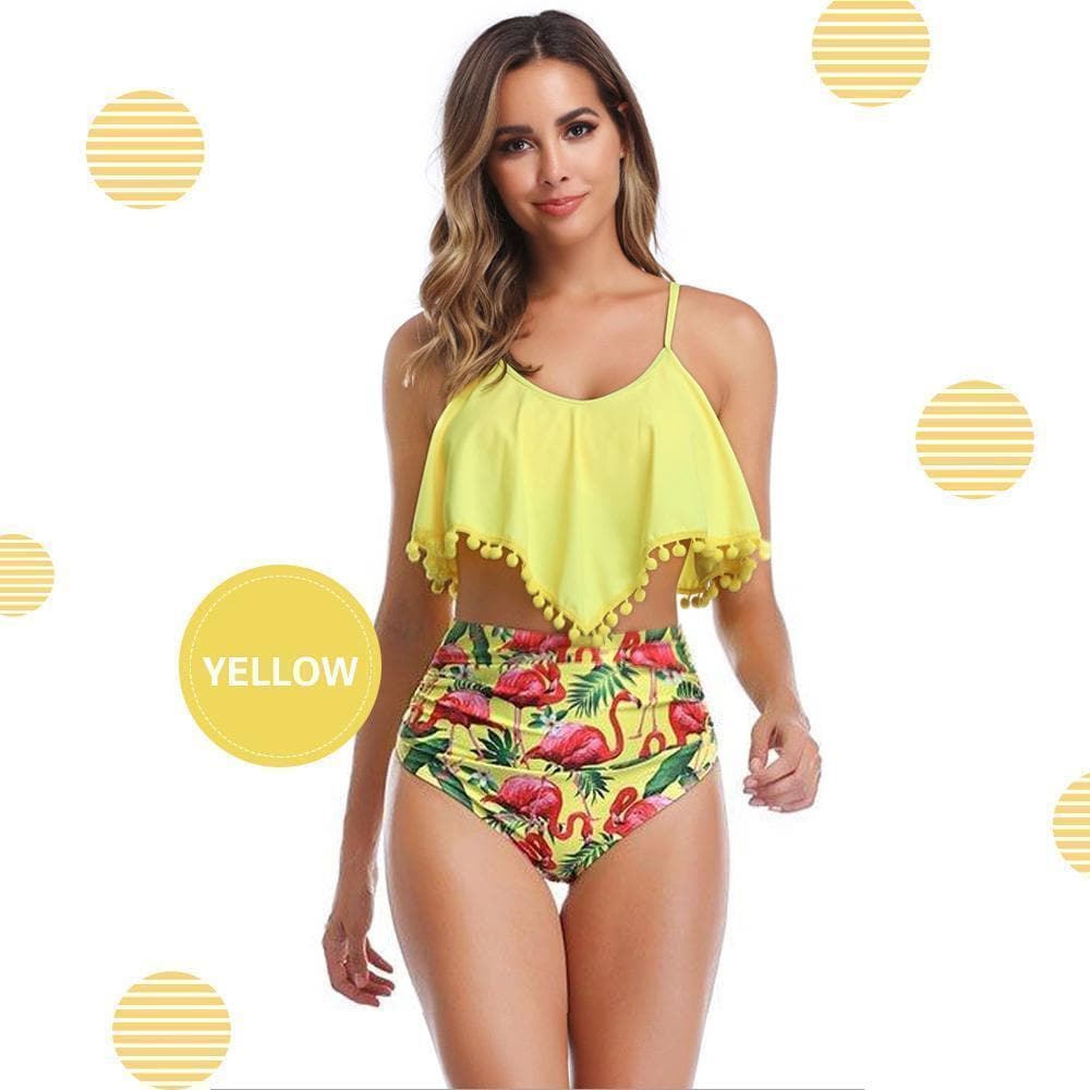 Padded Ruffle High Waisted Bikini sunsetime