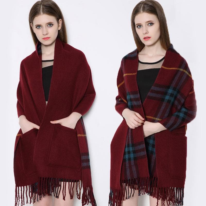 Plaid Shawl Wrap With Pockets giftpockets