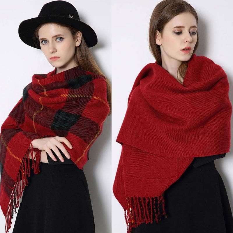 Plaid Shawl Wrap With Pockets giftpockets