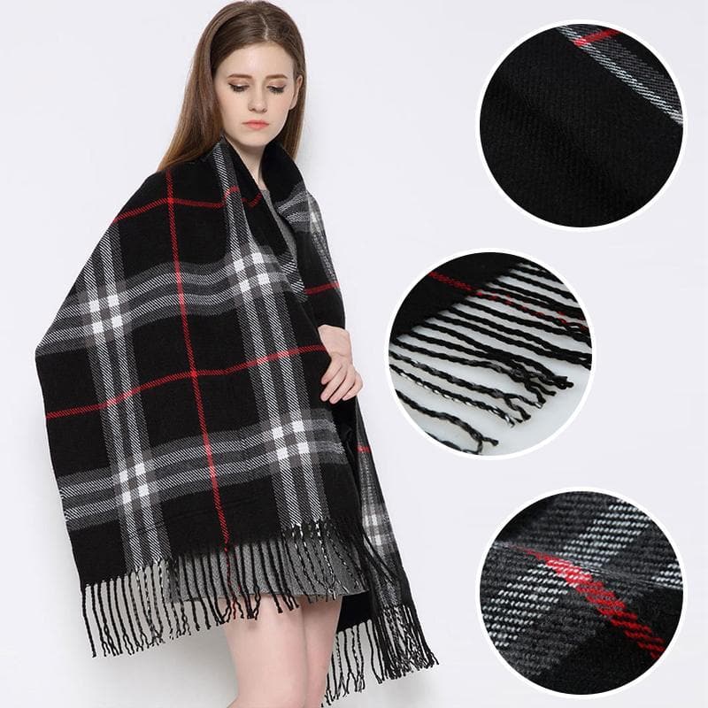 Plaid Shawl Wrap With Pockets giftpockets