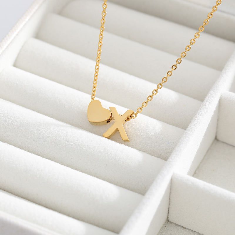 A-Z Letter Heart Necklaces Charm Jewelry NCJSA40 Golden Stainless Steel Touchy Style